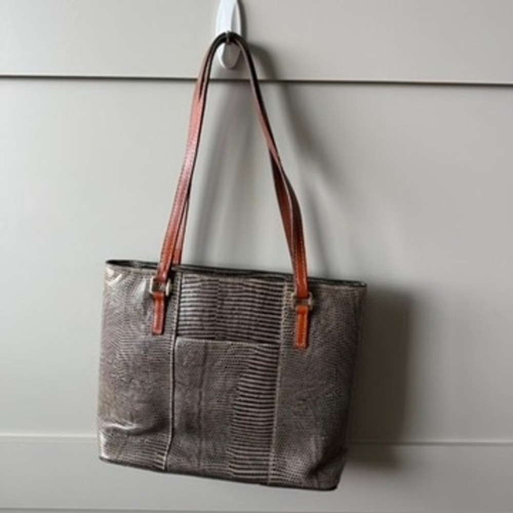 Dooney & Bourke Gray Lizard Embossed Tote Shoulder Bag Matching Wallet Set - Picture 4 of 16